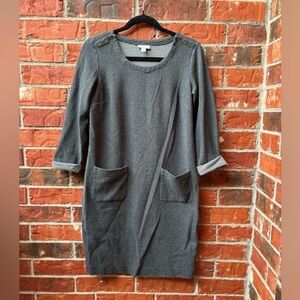 J. Jill Womens XS Gray Ponte Knit Long Contrast Sleeve Cuff Casual Dress Pockets